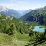 Tiefblick über den Lagh da Palü und die Alp Grüm ins Puschlav